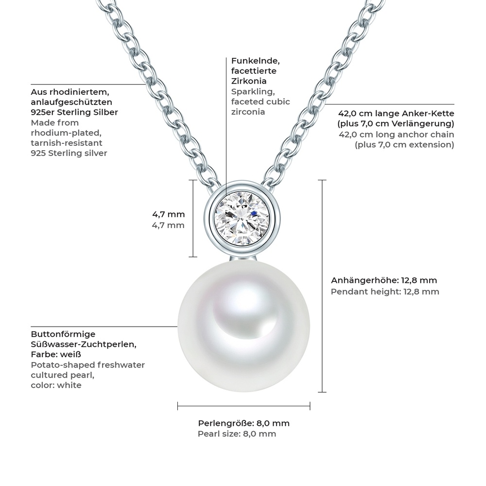 Valero Pearls Collier en argent Argent sterling Oxyde de zirconium (CZ) Perle de culture d'eau  collier