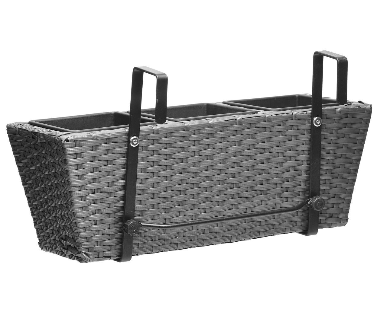 Weles Polyrattan Balkonkasten 2 Stück inkl. Aufhängung, 47 x 17 x 15 cm, 3er Kunststoffeinsatz, grau