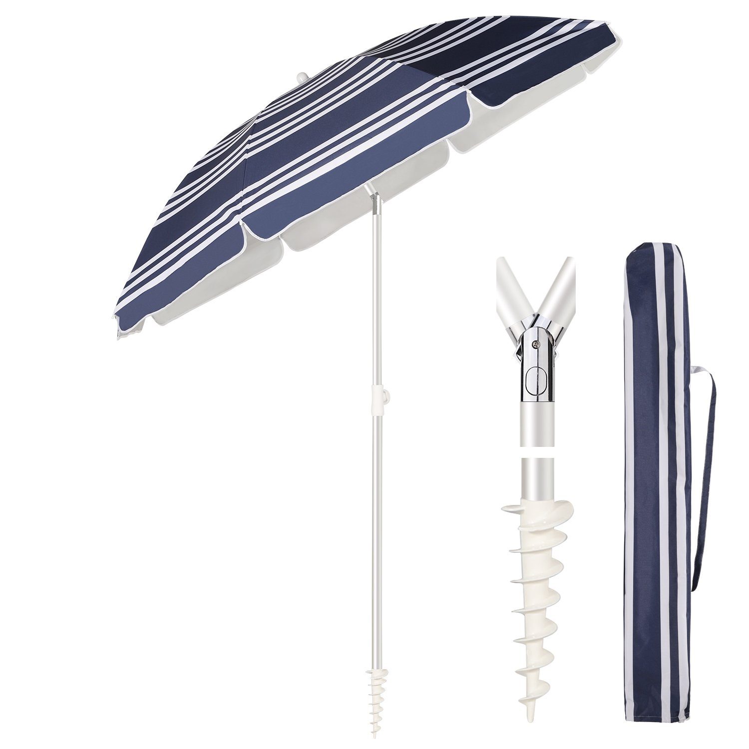 Sekey Sonnenschirm 160 cm Strandschirm mit Bodenhülse & Schutzhülle, UV-Schutz 50+, LxB: 160,00x160,00 cm, Neigungswinkel und Höhe verstellbar