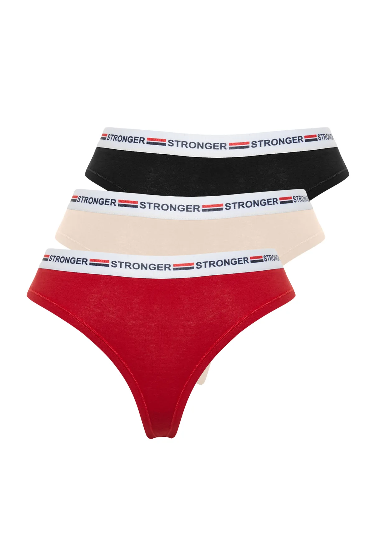 Trendyol Collection  Mehrfarbige 3er-Pack gestrickte Höschen aus Baumwollgummi mit detaillierten Tangas THMSS24KU00006
