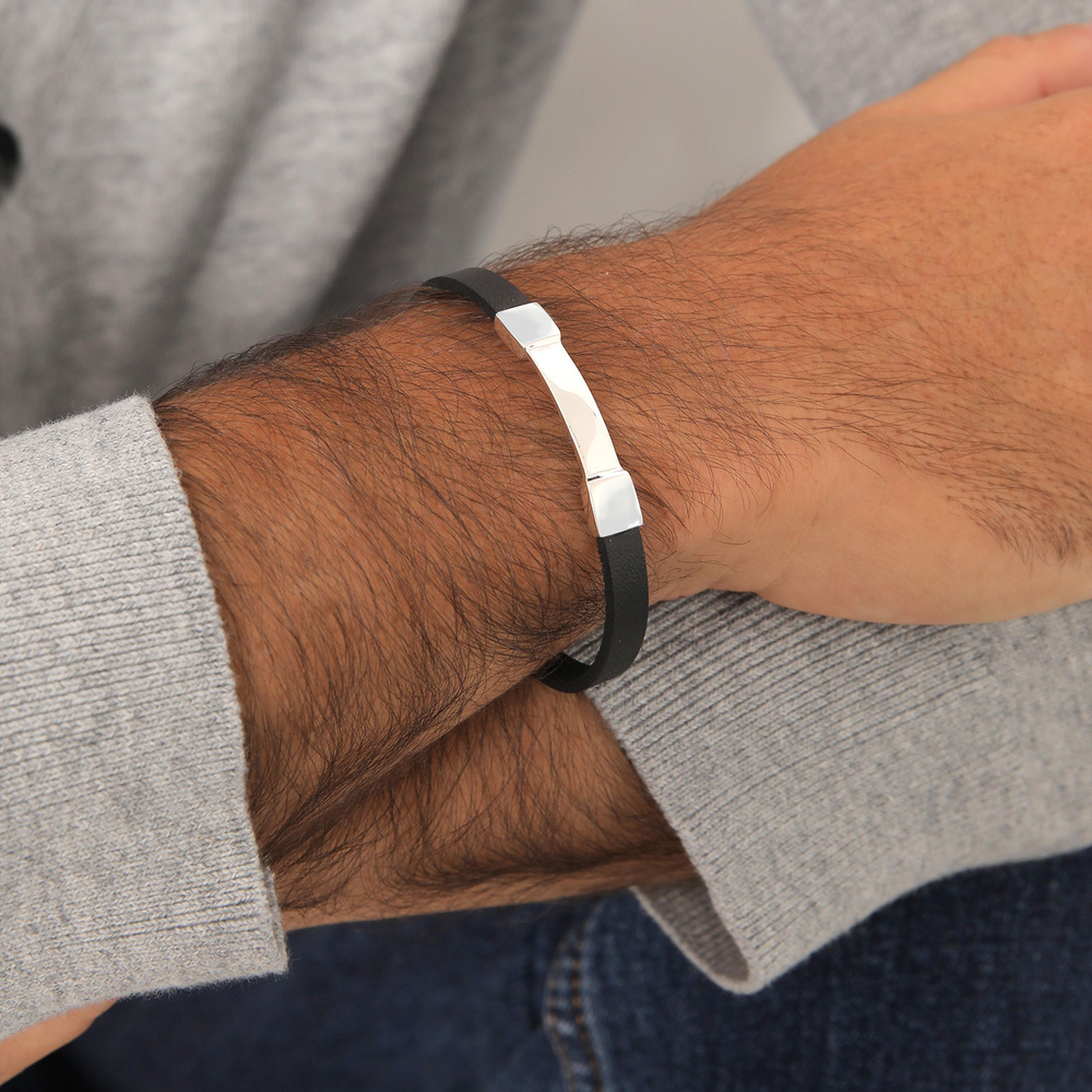 KUZZOI KUZZOI Bracelet Plaque de Bouclier pour Homme en Cuir Véritable Élégante en Argen Bracelet