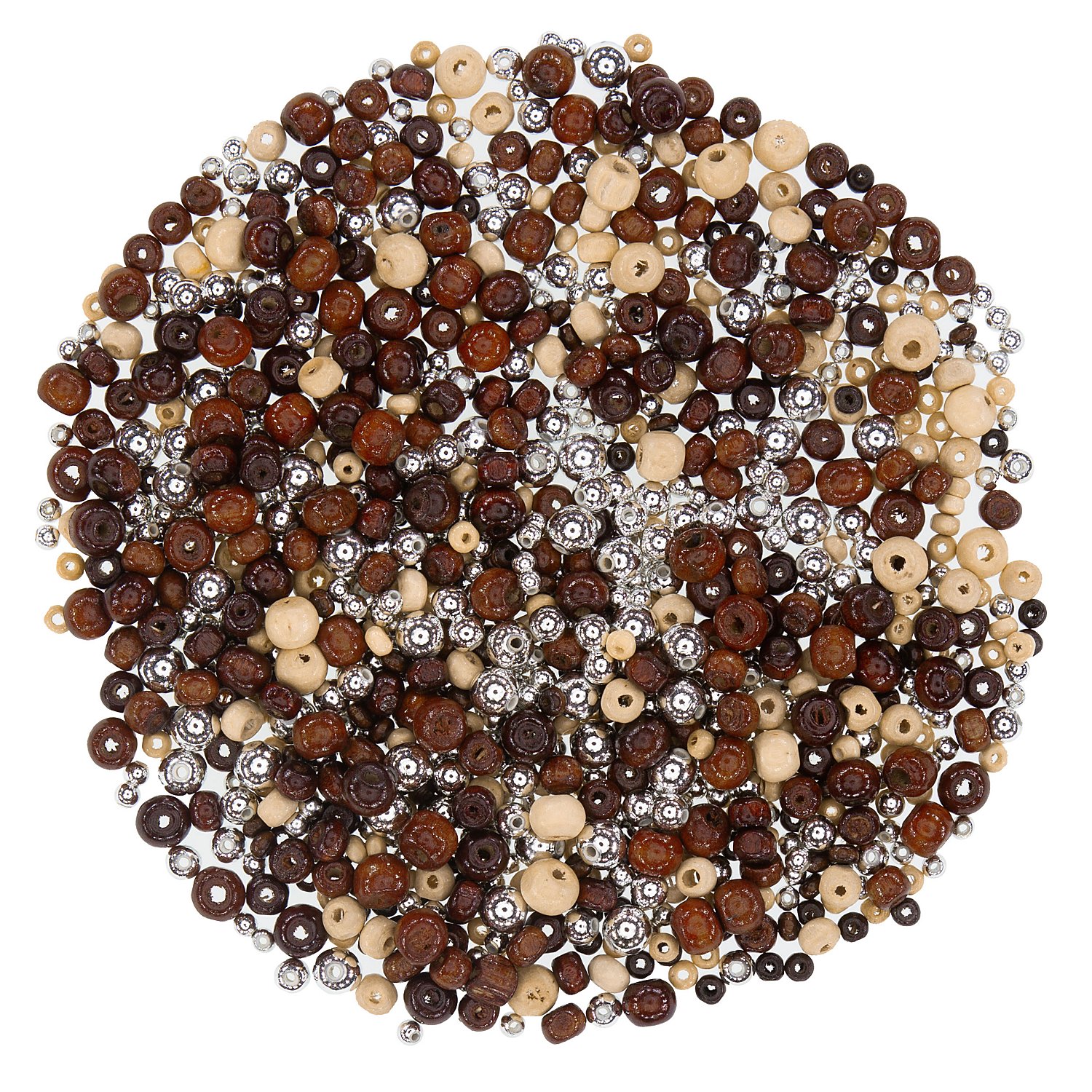 Holzperlenmischung, braun-silber, 80 g