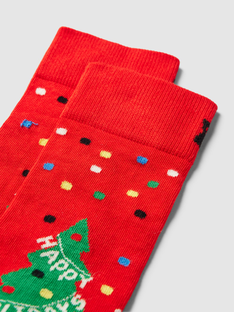 Socken mit Allover-Muster Modell 'Happy Holidays' in rot