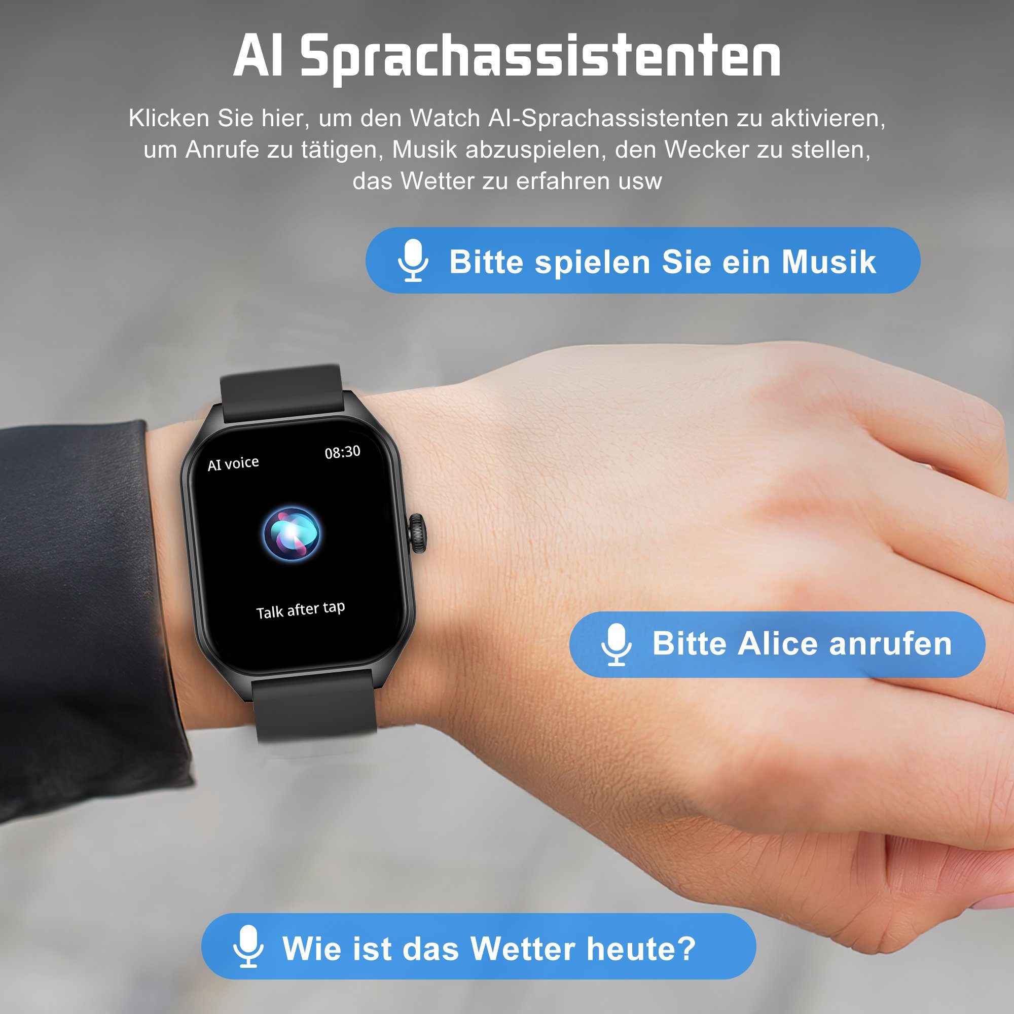 Mutoy Smartwatch, Fitness Tracker Uhr mit Anruffunktion für Damen Herren Smartwatch (1,85 Zoll Voll Touch Farbdisplay Zoll) mit Blutsauerstoff, Blutdruckmessung, Herzfrequenz, Schrittzähler,Schlafqualität,Musiksteuerung und Fernfotografie,Stoppuhr&We