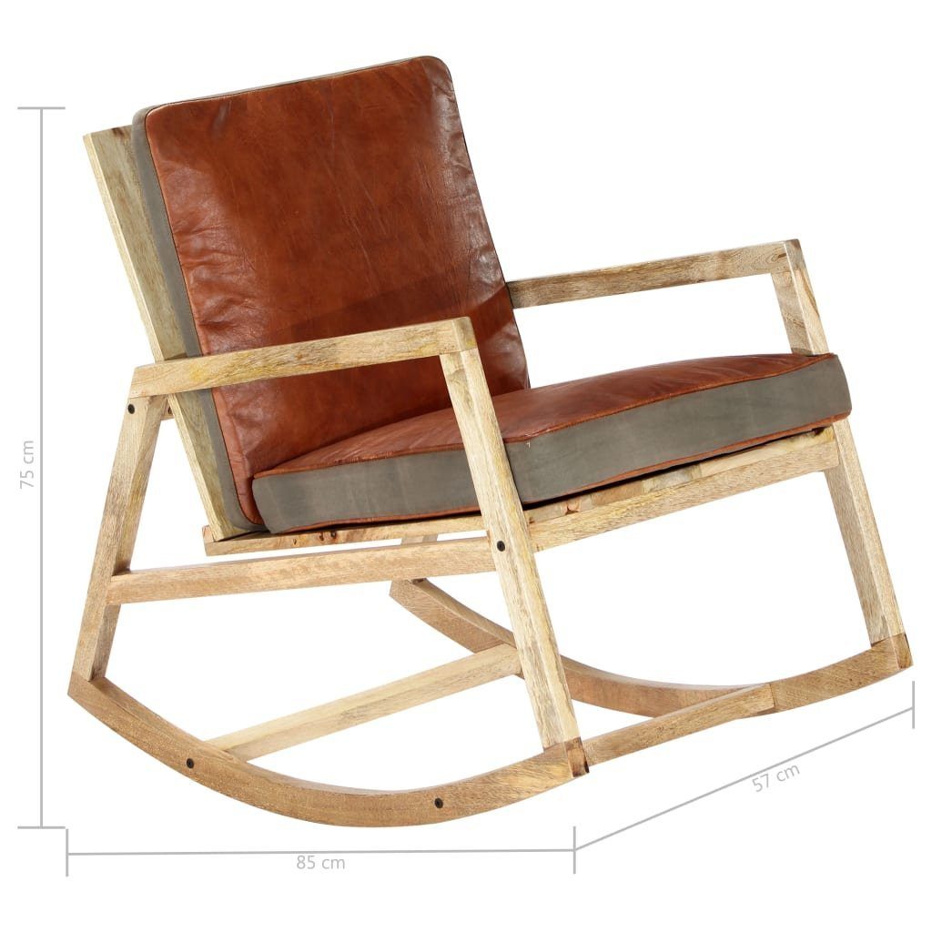 vidaXL Schaukelstuhl Schaukelstuhl Braun Echtleder und Massivholz Mango