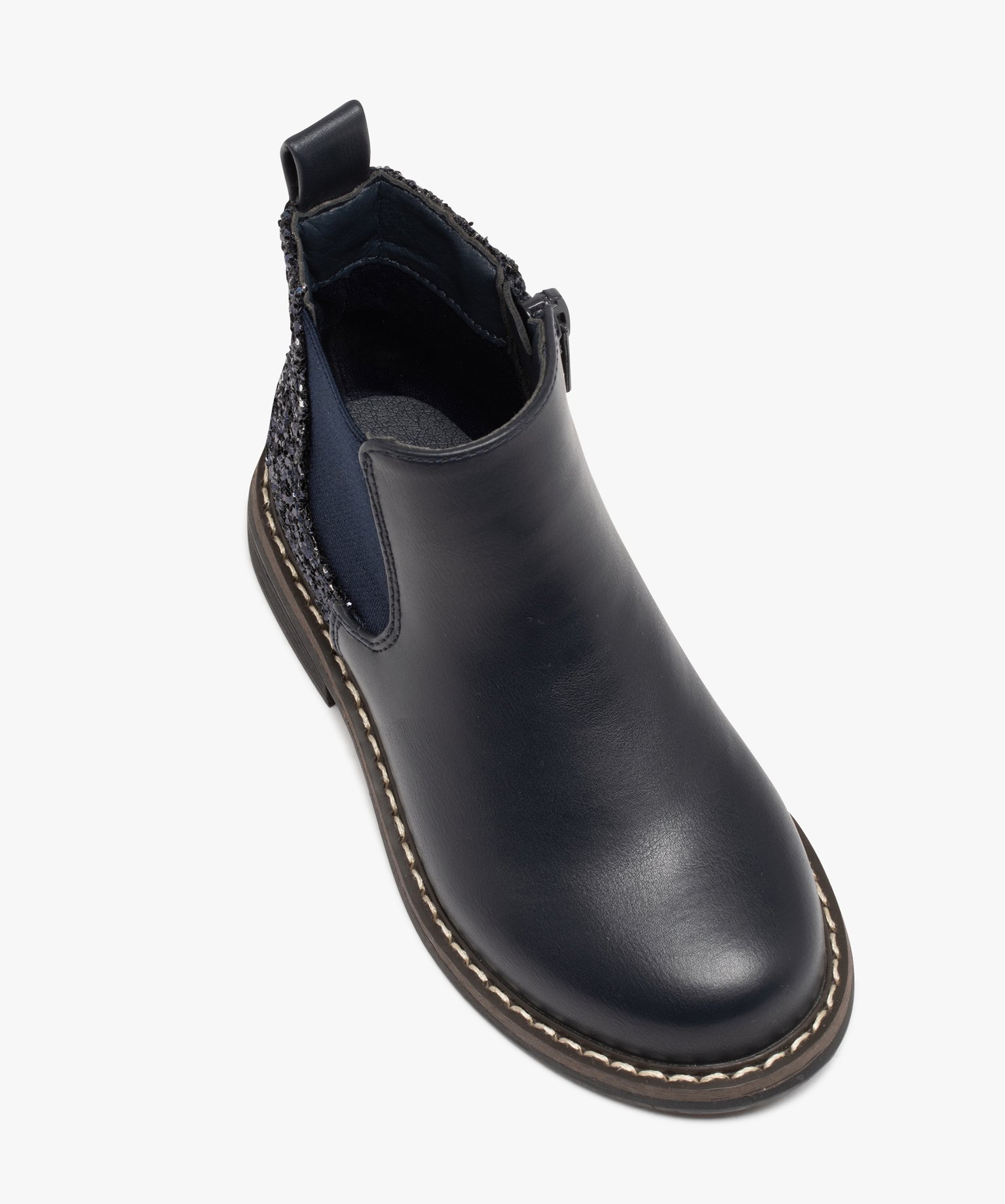 Boots fille style Chelsea à paillettes et à zip marron | GEMO