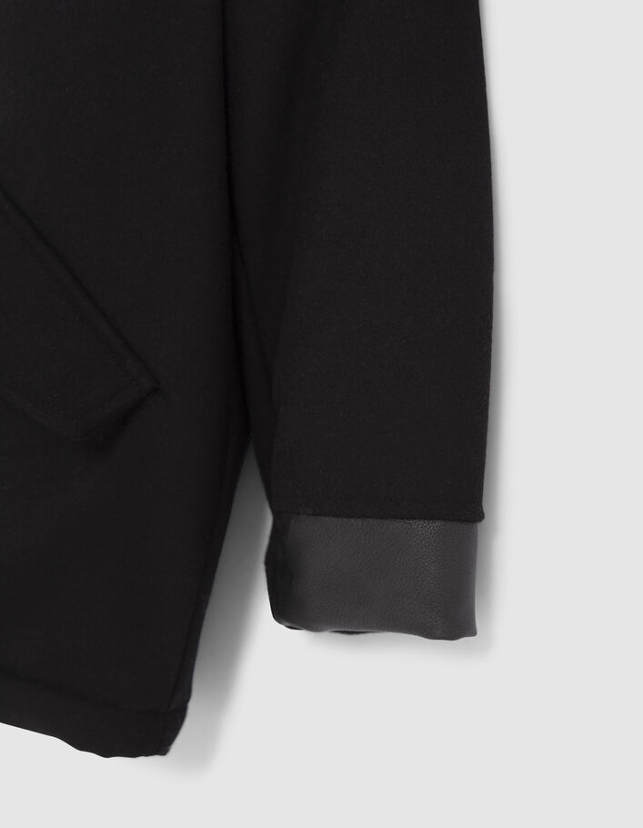 Manteau noir bi matière fourré fille