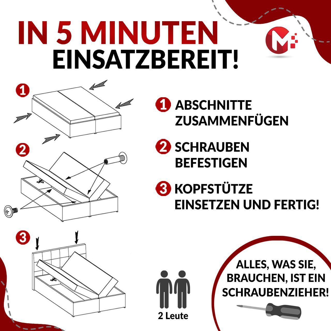 MKS MEBLE Boxspringbett NYJA, Doppelbett mit Multipocket-Matratze und Topper