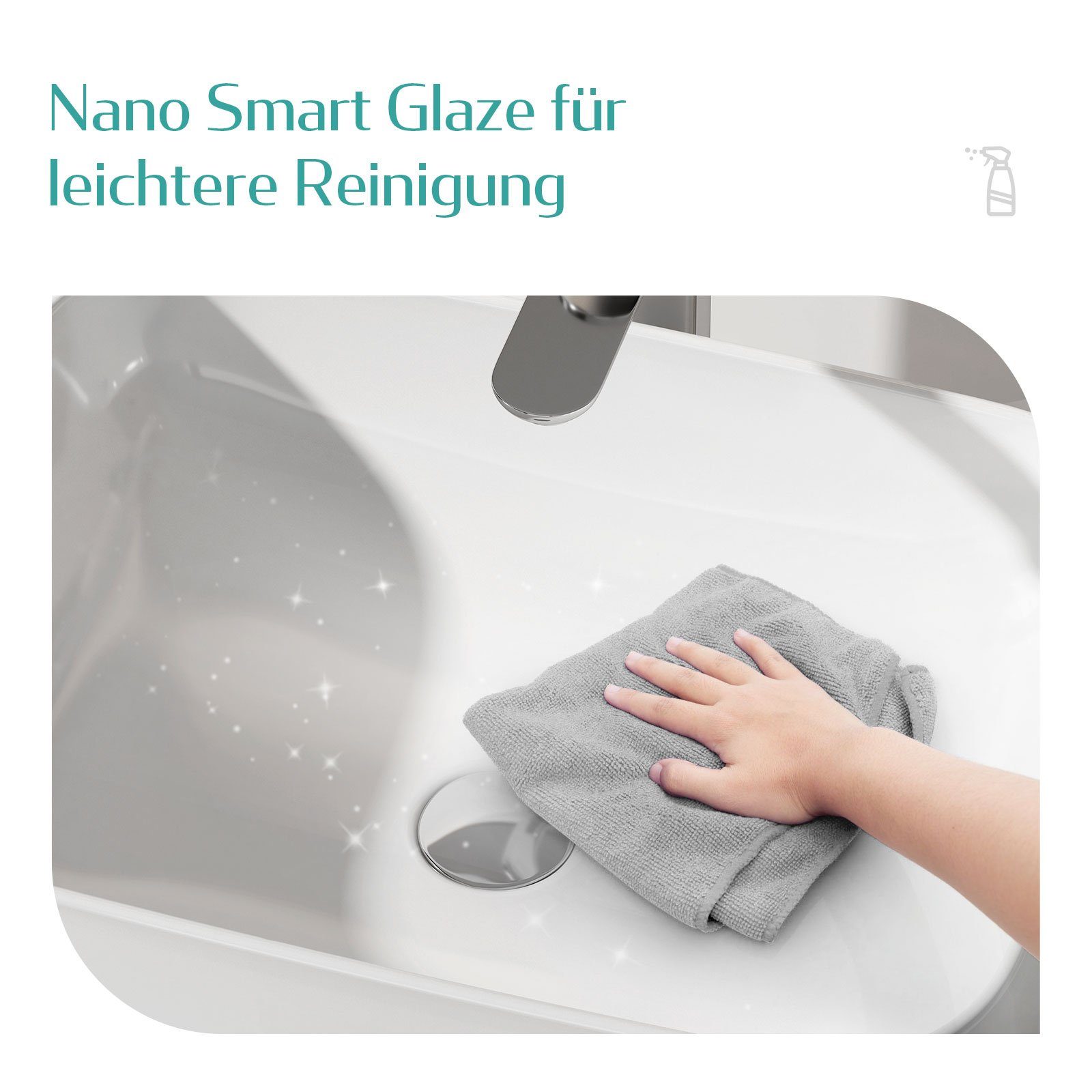 EMKE Aufsatzwaschbecken Eckiger Waschbecken Keramik Waschbecken Waschtisch Weiß Glänzend