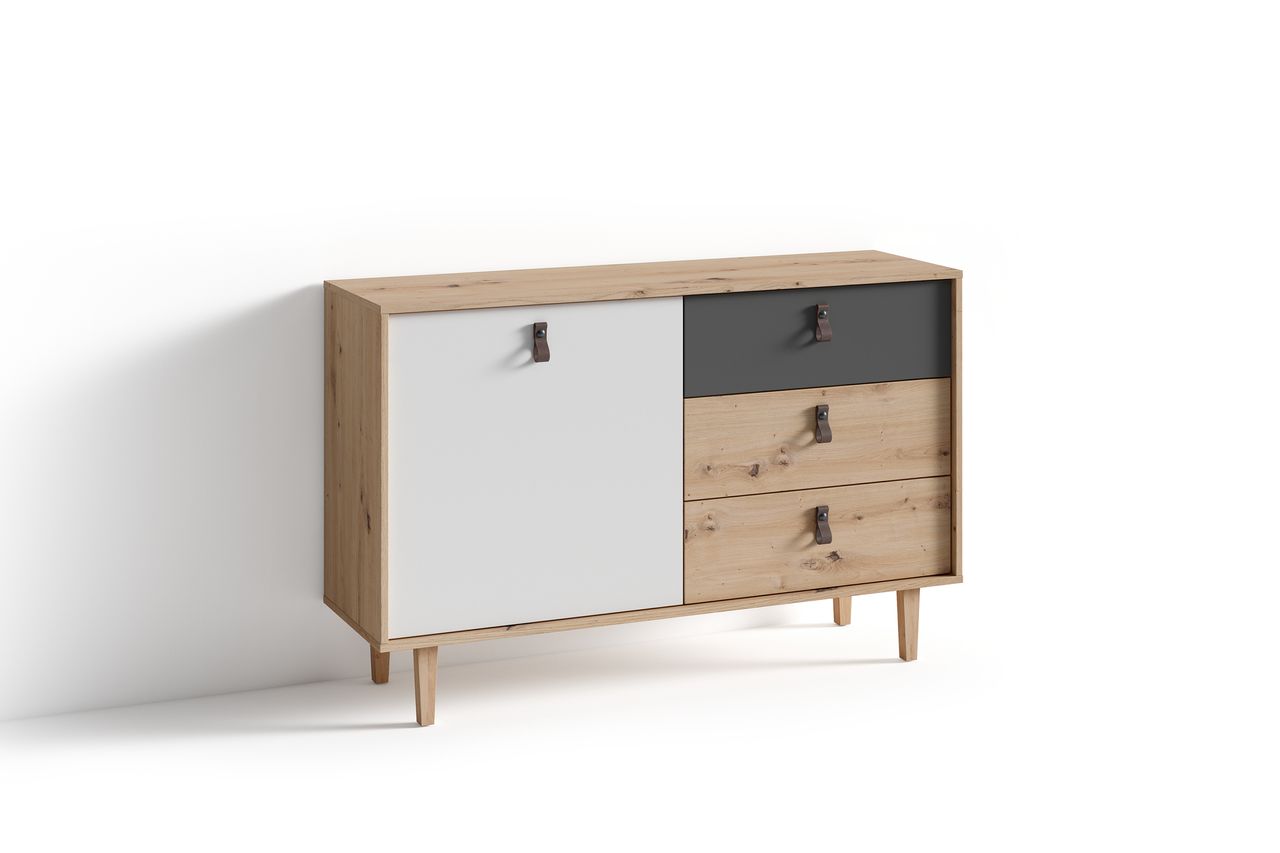 byLiving BILL Sideboard, Breite 120 cm, Eiche-Optik, matt weiß anthrazit
