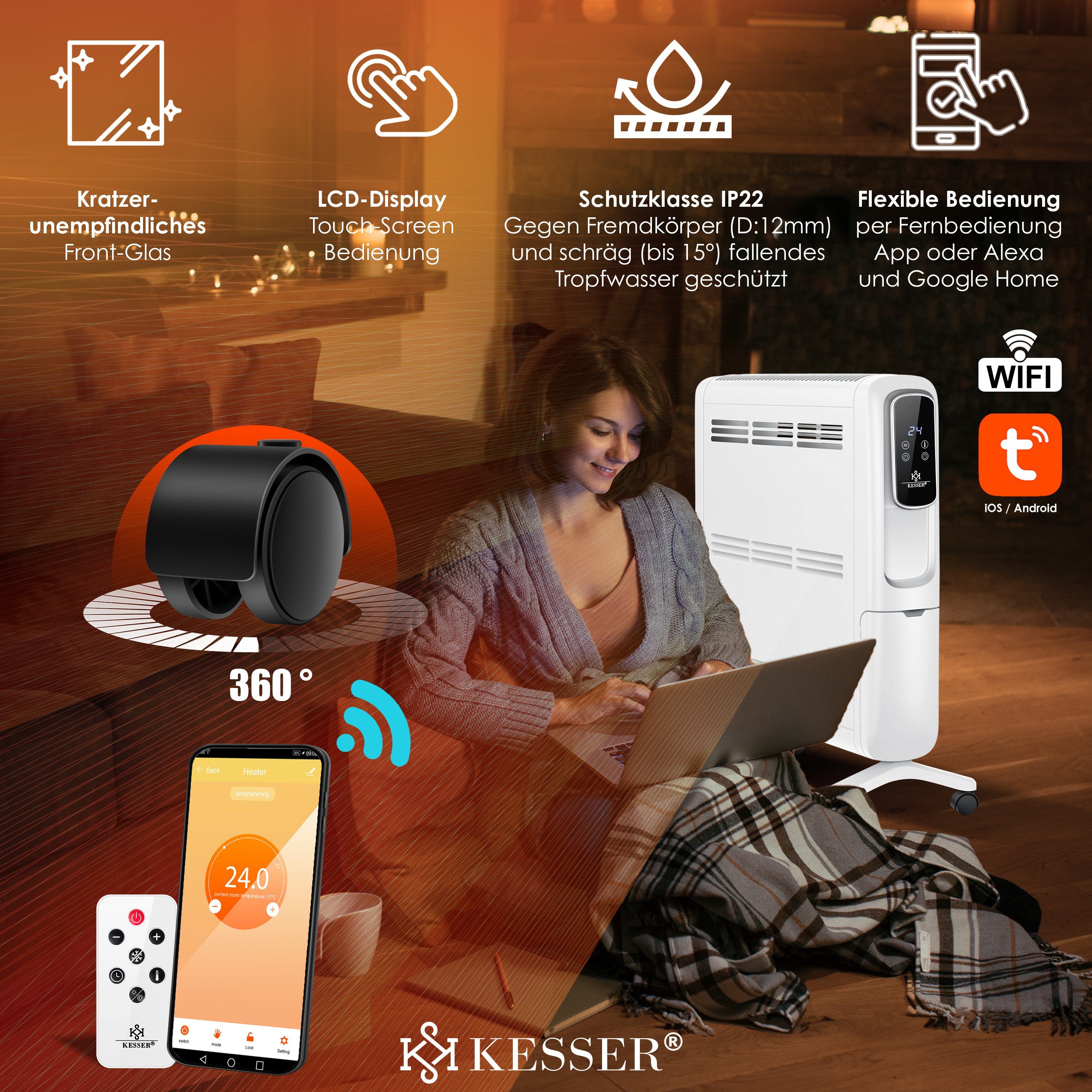 KESSER Heizkörper, Konvektor Elektrische Heizung ECO 2500W Heizkörper