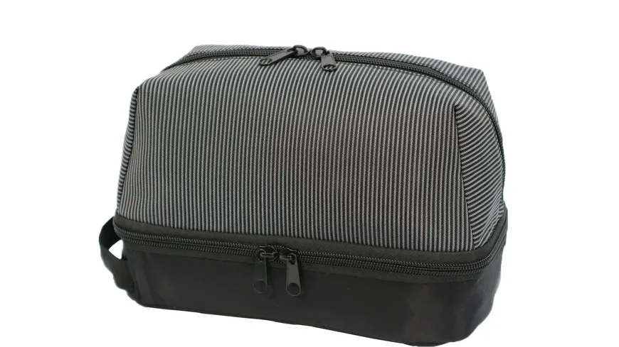Kulturtasche grau gestreift mit Bodenfach