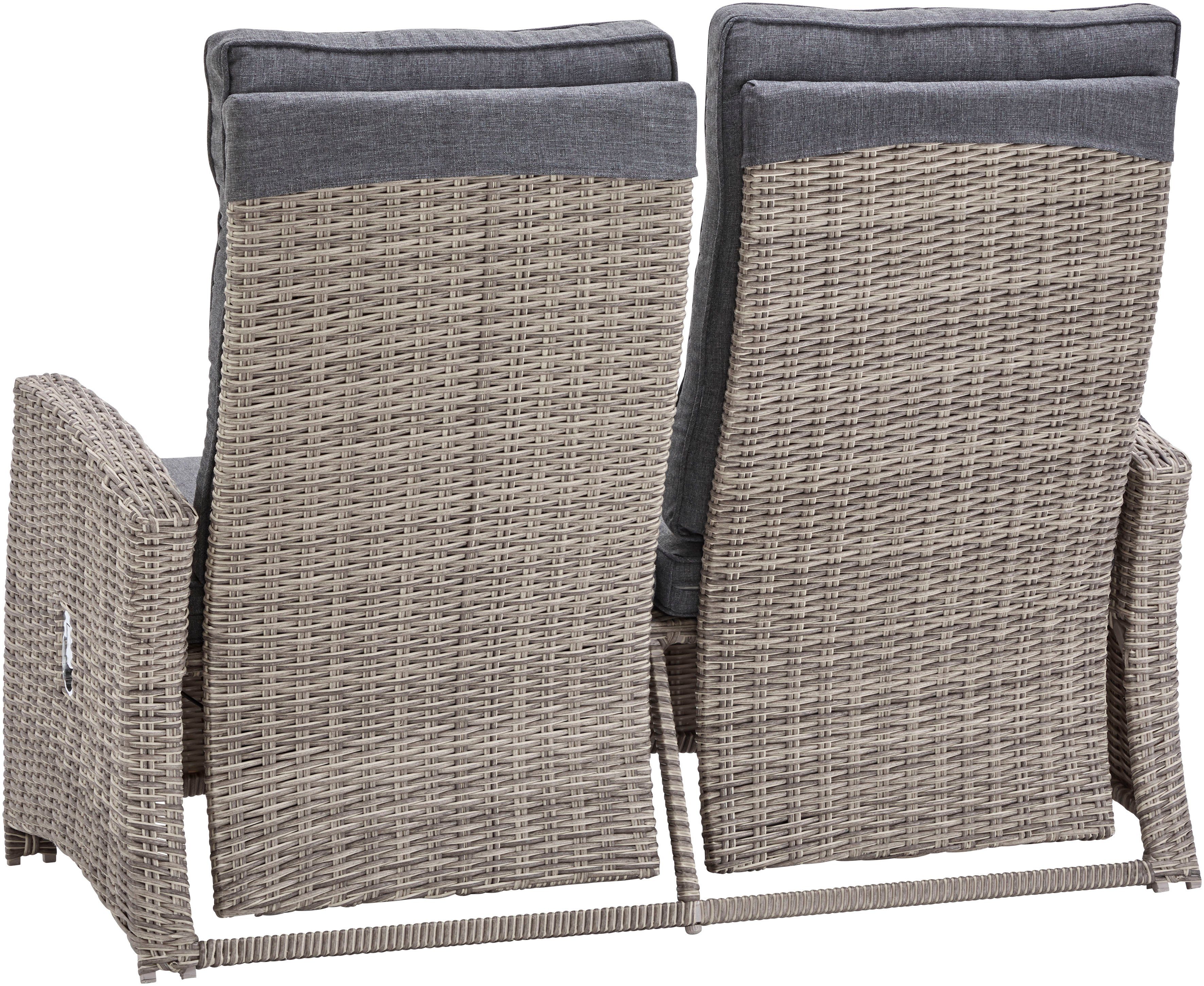 KONIFERA Gartenlounge-Set Monaco, (Set, 16-tlg., inkl. Auflagen, Alu, Polyrattan), höhenverstellbarer Tisch 43,5 - 66,5 cm
