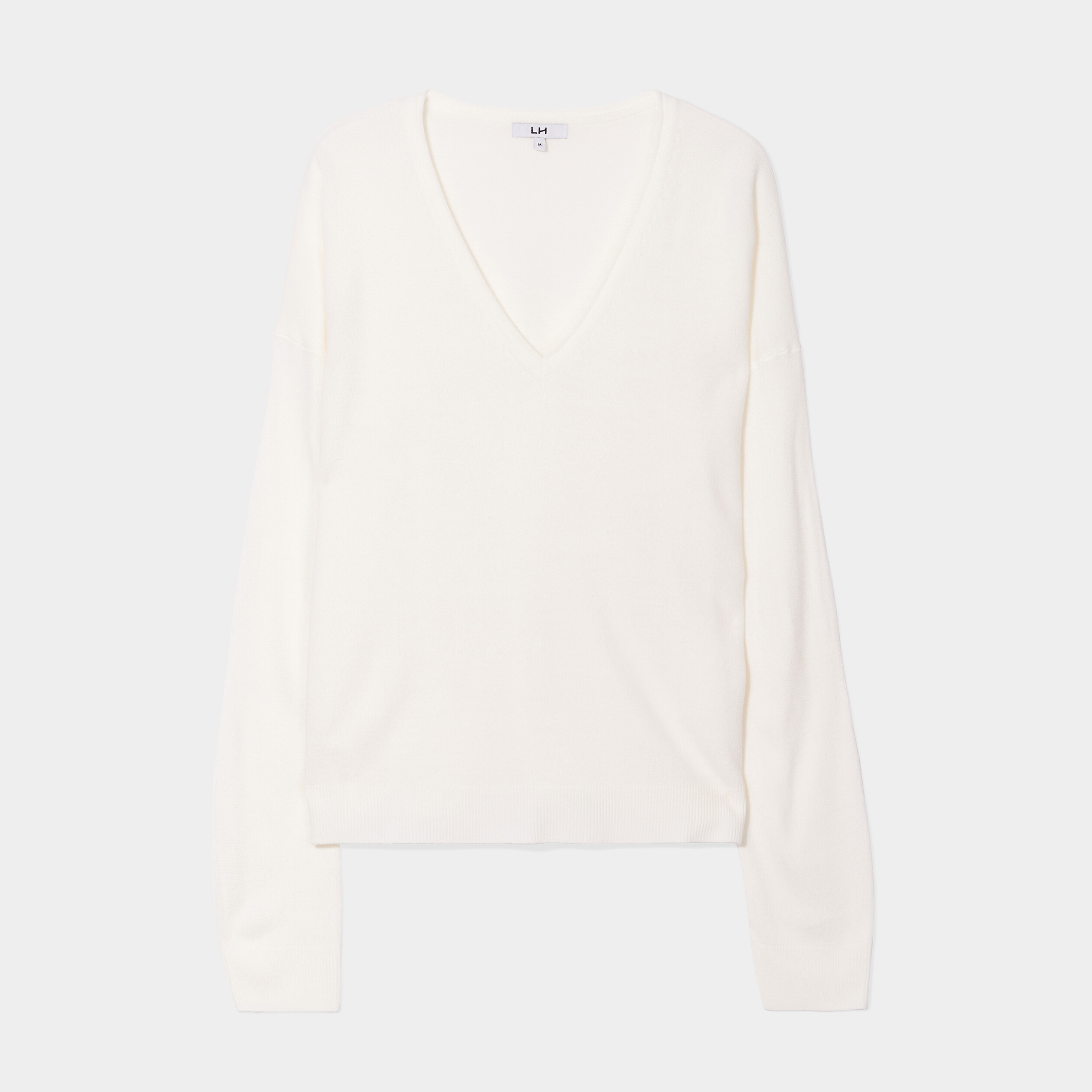 Pull col en V manches longues blanc femme | La Halle