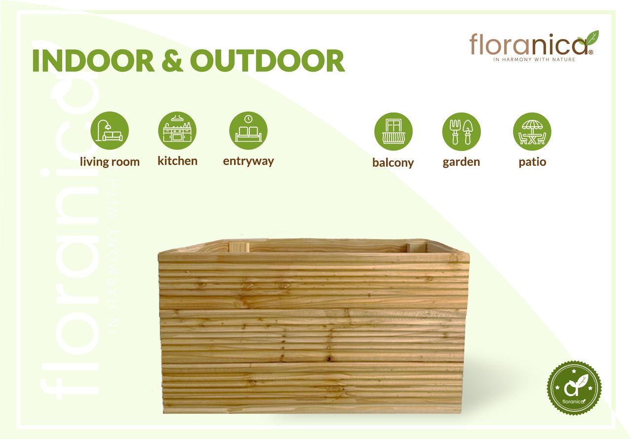 Pemicont Floranica Blumentopf aus Holz Kasten 50cm x 335cm x 285cm Nicht imprägnierte Lärche Schutzhülle für Kräuter Blumen Dekoration für Haus und Garten Innen- und Außenbereich EU-Produkt