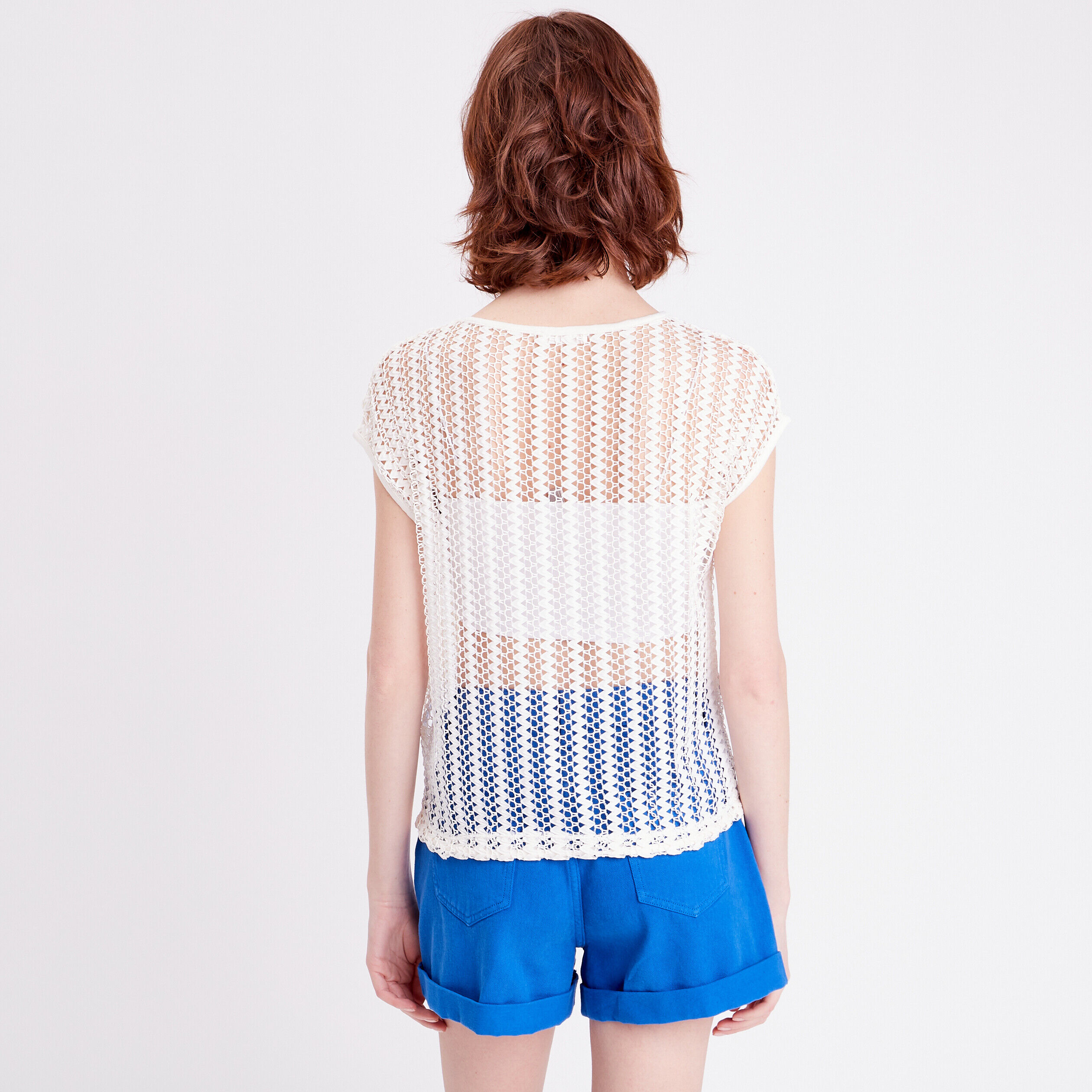 T-shirt macramé ajouré ecru femme | Cache Cache