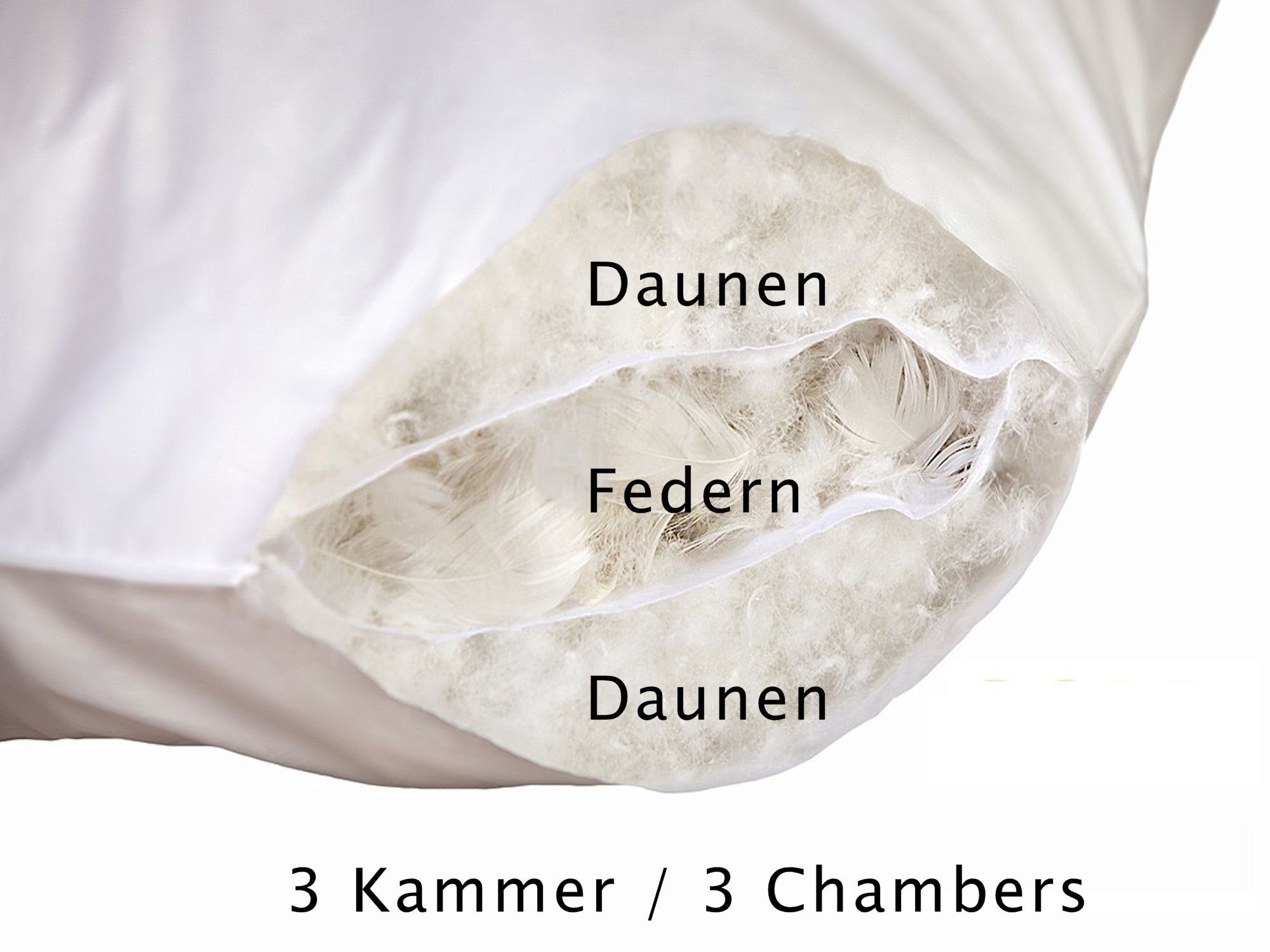 3-Kammer-Kopfkissen 40x80cm Federn Daunen Füllung 750g Hotelqualität Pillow, Dedstore-Baby, Füllung: Daunen-Federmischung, Bezug: 100%, Natur Kissen, 1tlg., Allergiker freundlich, Kopf-, Nacken- und Schulterbereich