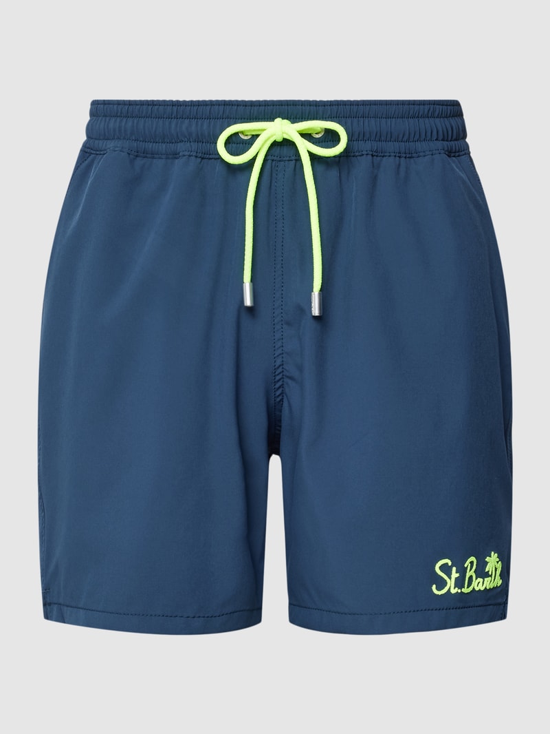Badehose mit Label-Stitching Modell 'COMFORT' in marineblau