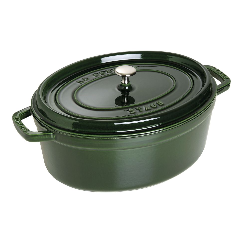 Cocotte 33 cm, oval, Basilikum-Grün, Gusseisen