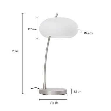 Lucande Tischleuchte Sharvil, Leuchtmittel nicht inklusive, Design, Eisen, Glas, nickel matt, weiß, 1 flammig, E14, Designer