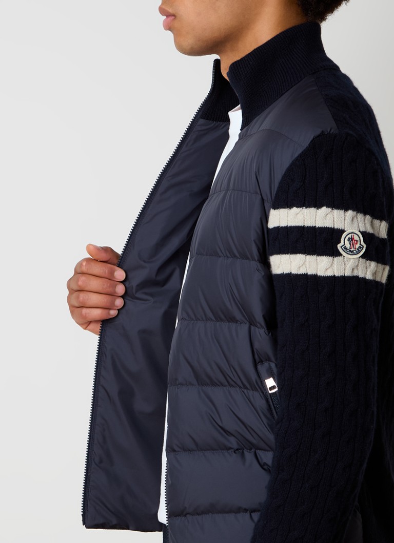 Moncler Finomkötésű, szűz gyapjúból készült kardigán, steppelt előrésszel és pehelytöltettel