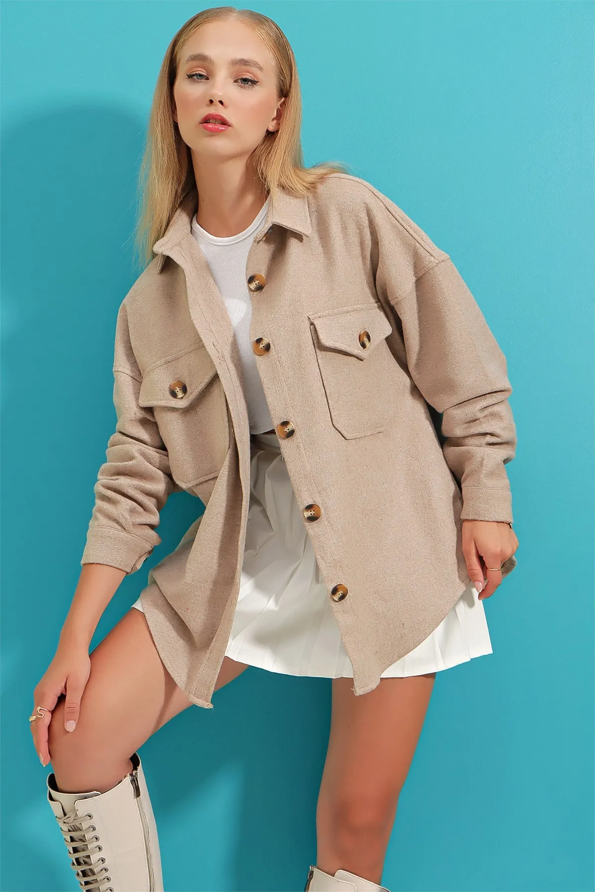 Trend Alaçatı Stili  Hemd - Beige - Oversized