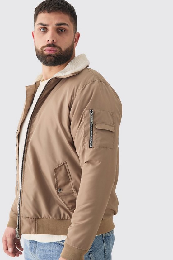 Plus Nylon Fliegerjacke mit Borg-Kragen
