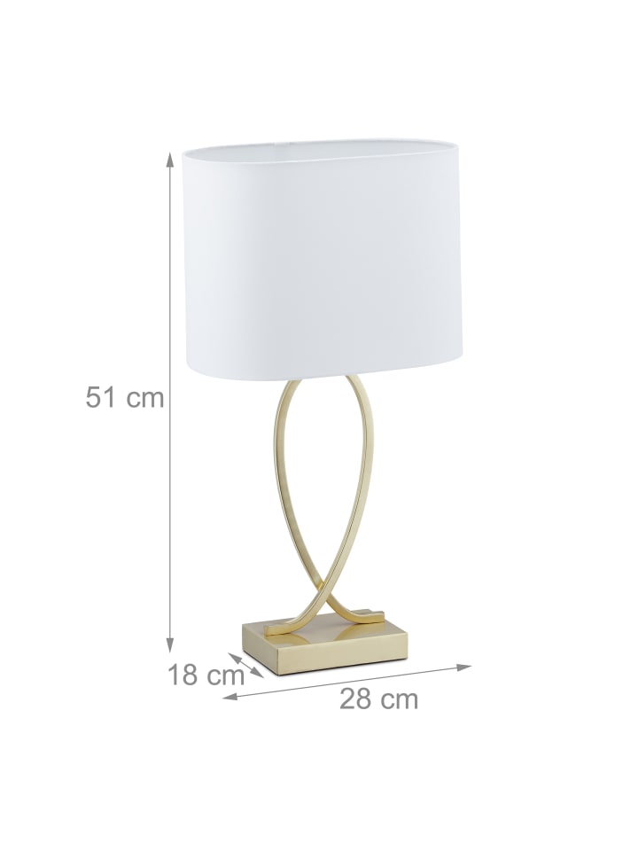 relaxdays Tischlampe in Gold/ Weiß - (B)28 x (H)51 x (T)18 cm günstig kaufen onesize