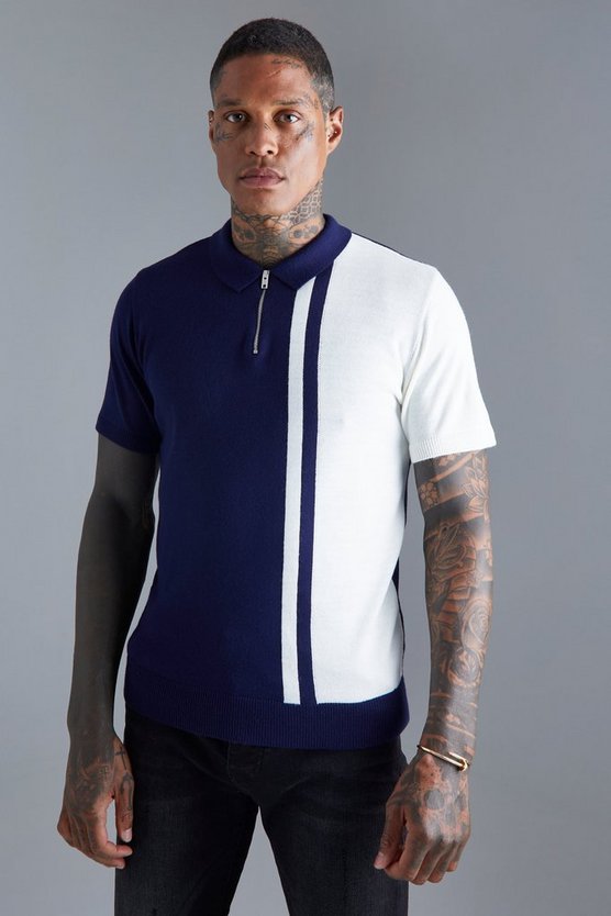 Gestreiftes Colorblock Strick-Poloshirt