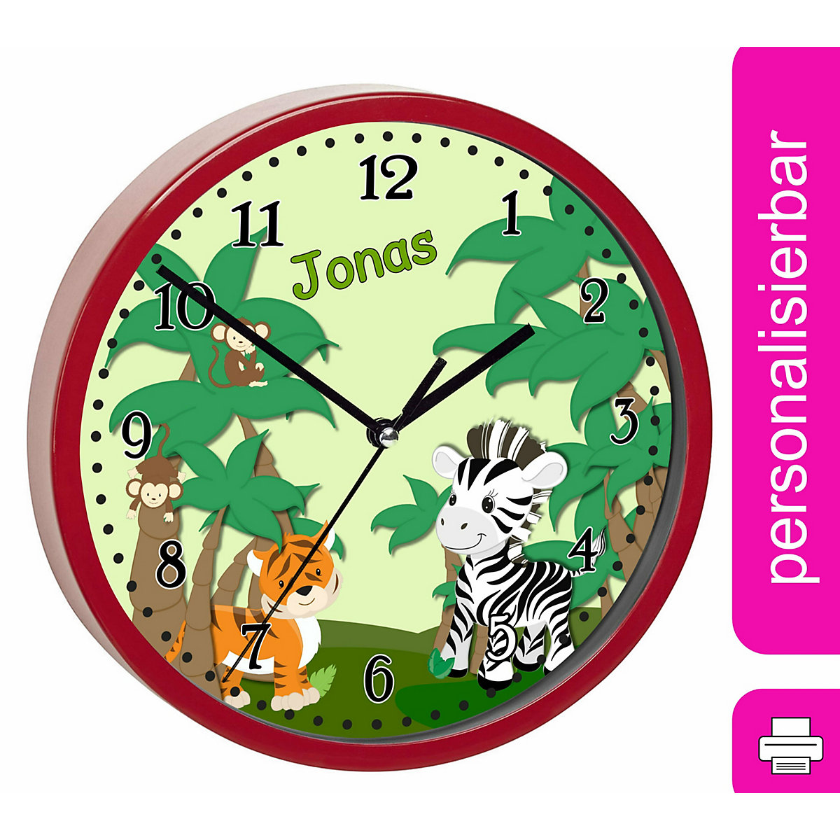 Kinder Wanduhr personalisiert mit Name Safari-Zebra