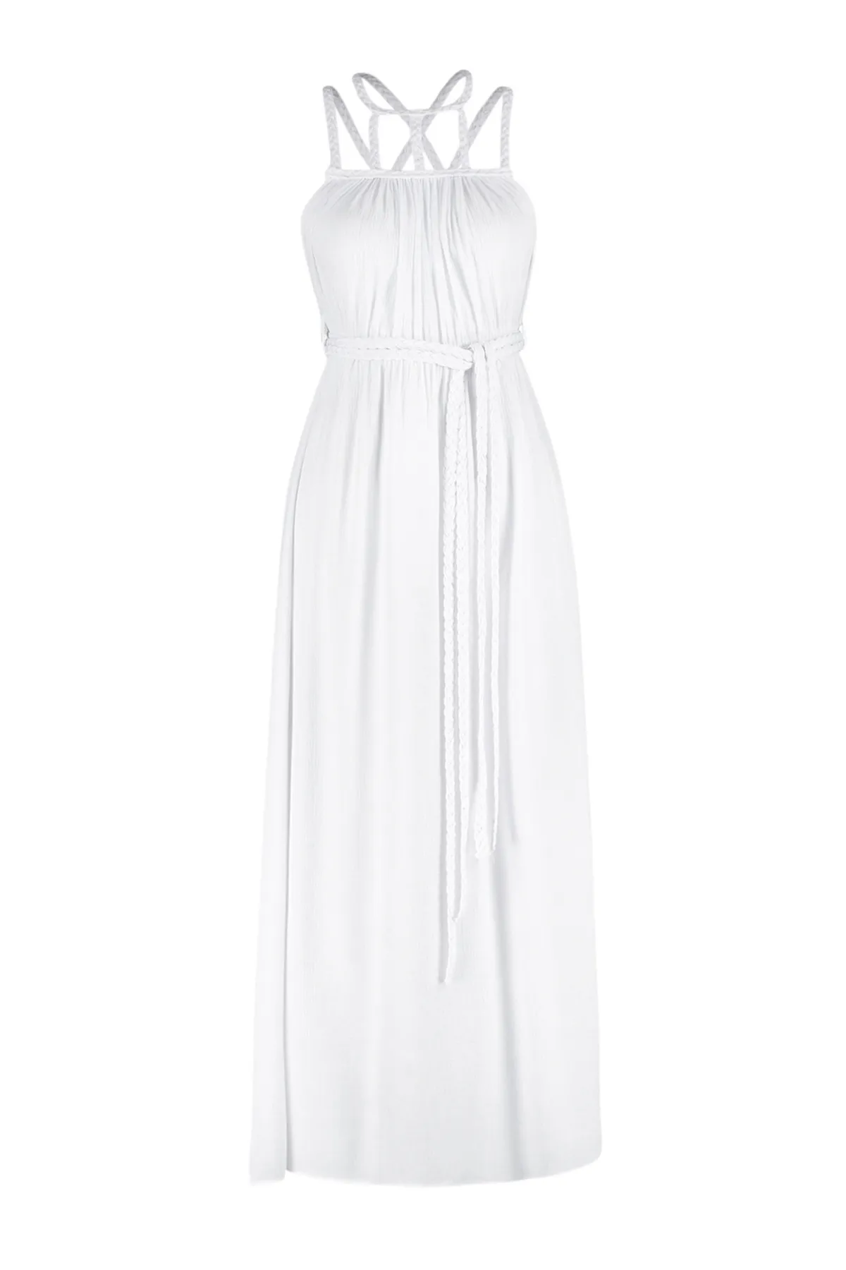 Trendyol Collection  Weißes, gewebtes, gebundenes Maxi-Strandkleid aus 100 % Baumwolle mit Gürtel TBESS23EL00070