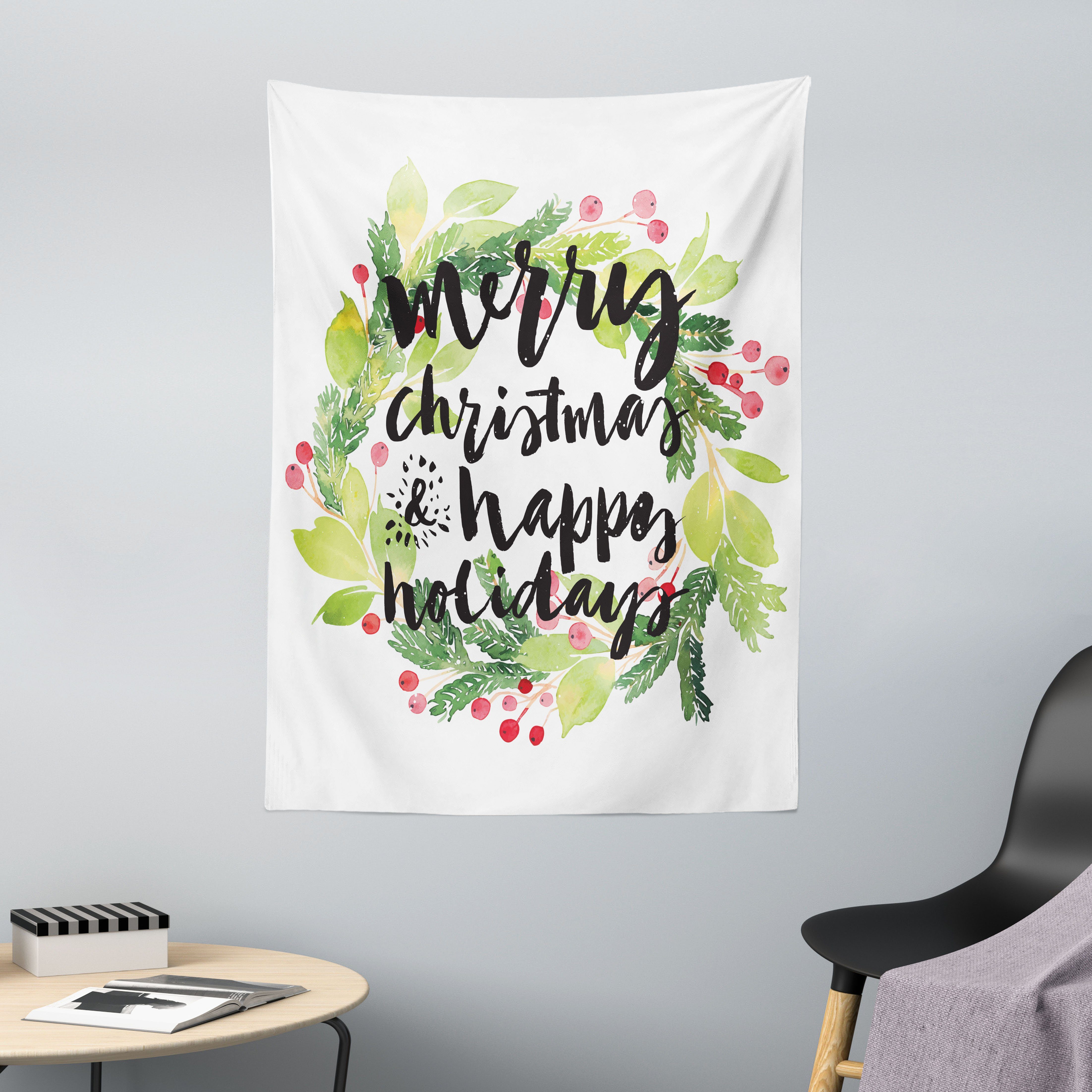 Wandteppich aus Weiches Mikrofaser Stoff Für das Wohn und Schlafzimmer, Abakuhaus, rechteckig, Weihnachten Kranz rote Beeren
