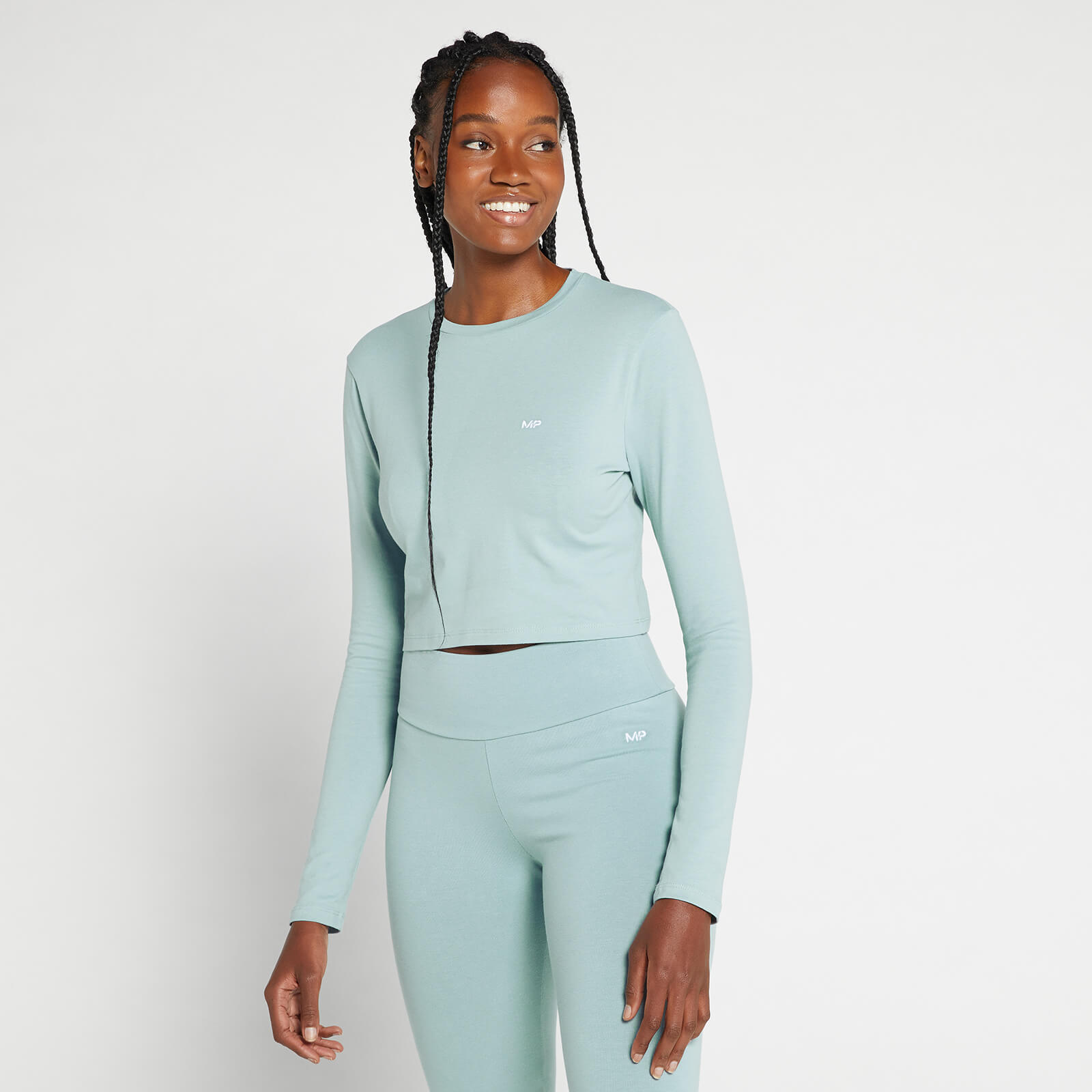 T-shirt court à manches longues MP Body Fit pour femmes – Bleu glacé