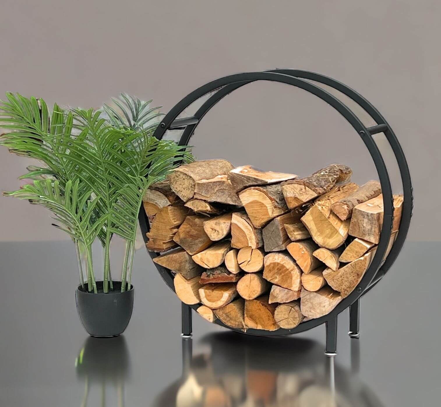 DanDiBo Kaminholzregal Kaminholzregal Metall Schwarz Rund 60 cm Kaminholzständer Kaminholz, Freistehendes Kaminholzregal