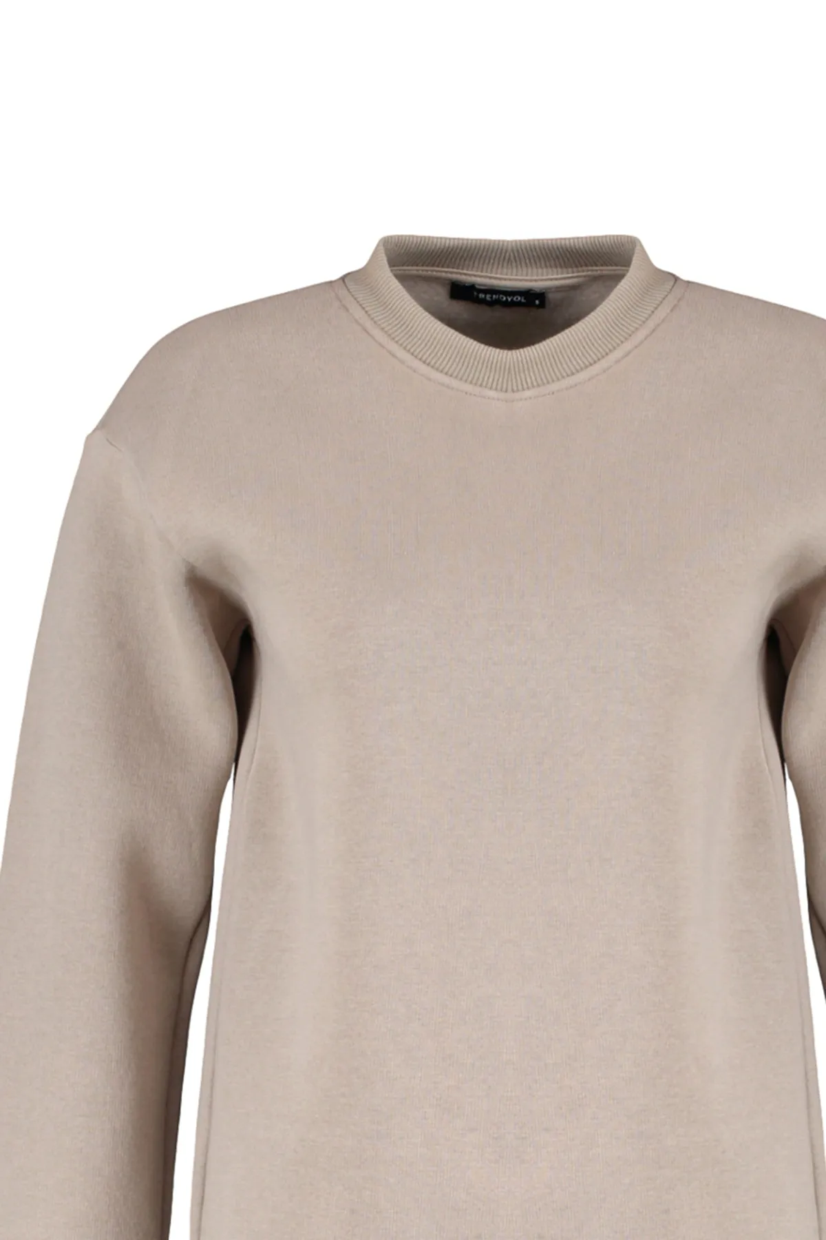 Trendyol Modest  Leichtes, nerzfarbenes, detailliertes Basic-Strick-Sweatshirt mit Schlitz TCTAW23TW00011