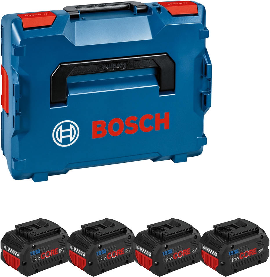 Bosch Blue Zubehör 1600A02A2U Akku-Set in L-Boxx - 4 x ProCore 18V 5,5 Ah Li-Ionen-Akku