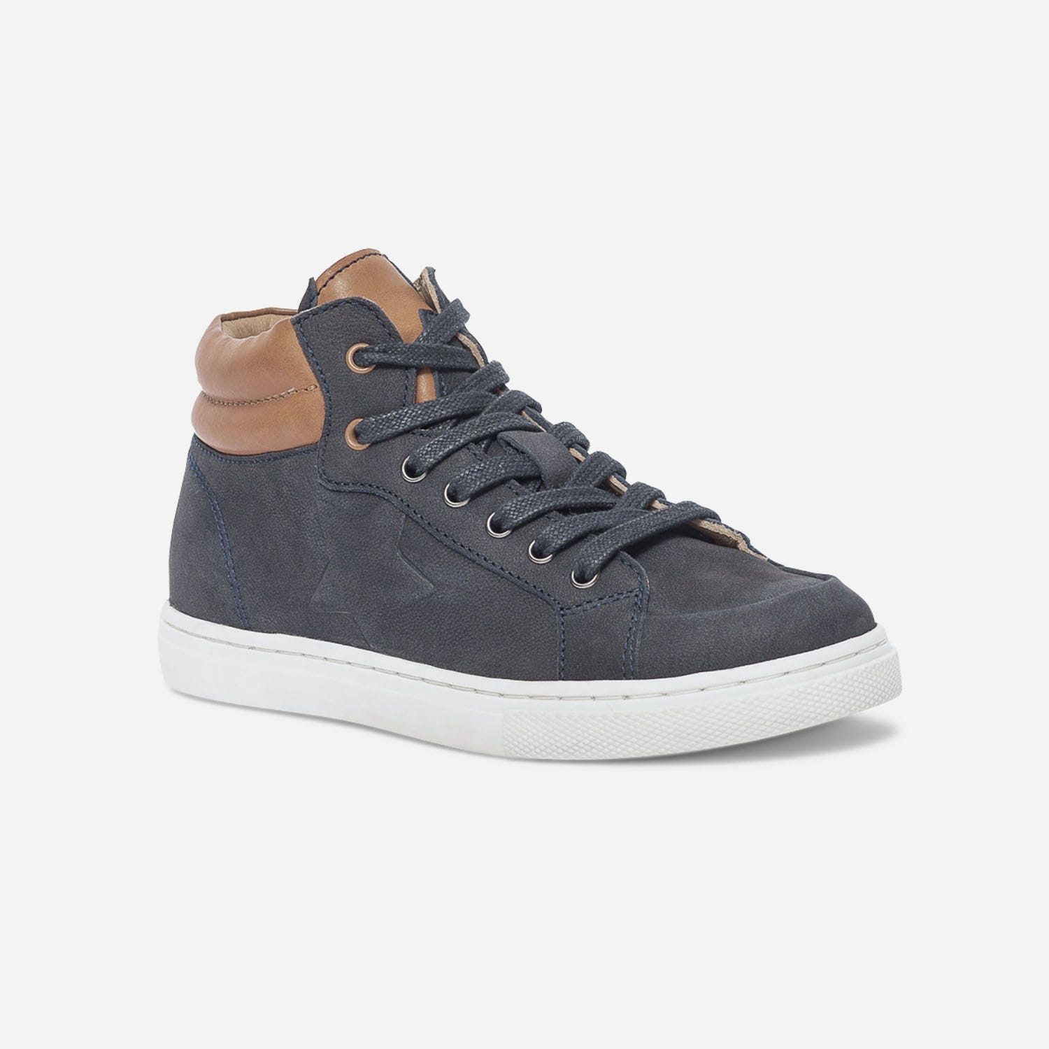 Basket bleu et camel en cuir
