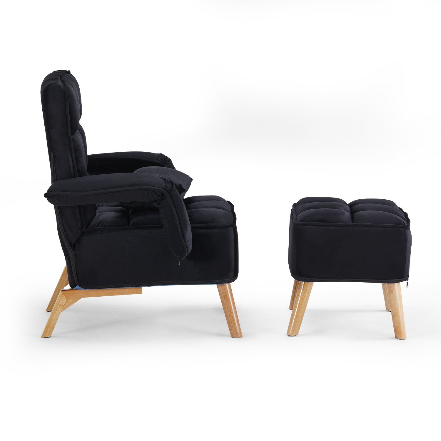 CLIPOP Relaxsessel Loungesessel Polsterstuhl (Relaxsessel mit Hocker), Fernsehsessel aus Samtbezug