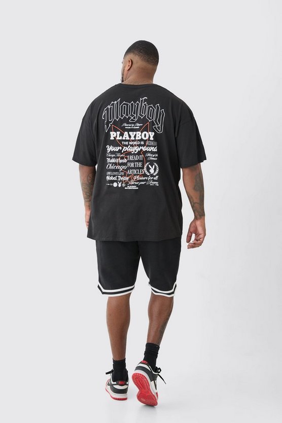 Plus schwarzes T-Shirt mit Playboy-Print
