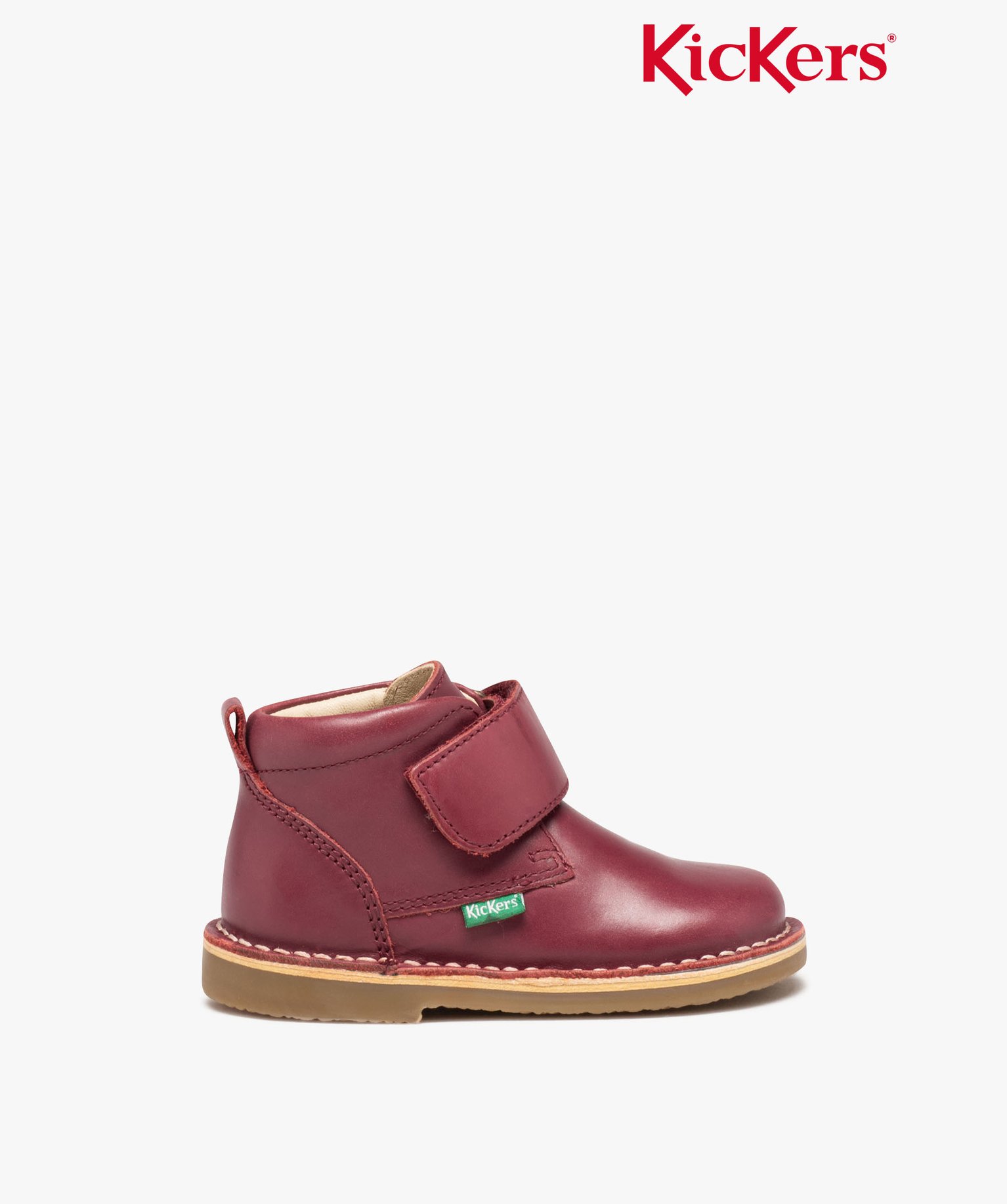 Bottes bébé fille en cuir uni à scratch - Kickers bordeaux | GEMO