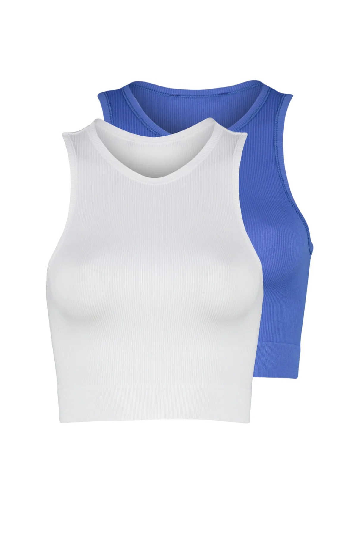 Trendyol Collection  Blau-weißer 2-teiliger nahtloser/nahtloser, leicht stützender/formender gestrickter Sport-BH TWOSS22SS00000