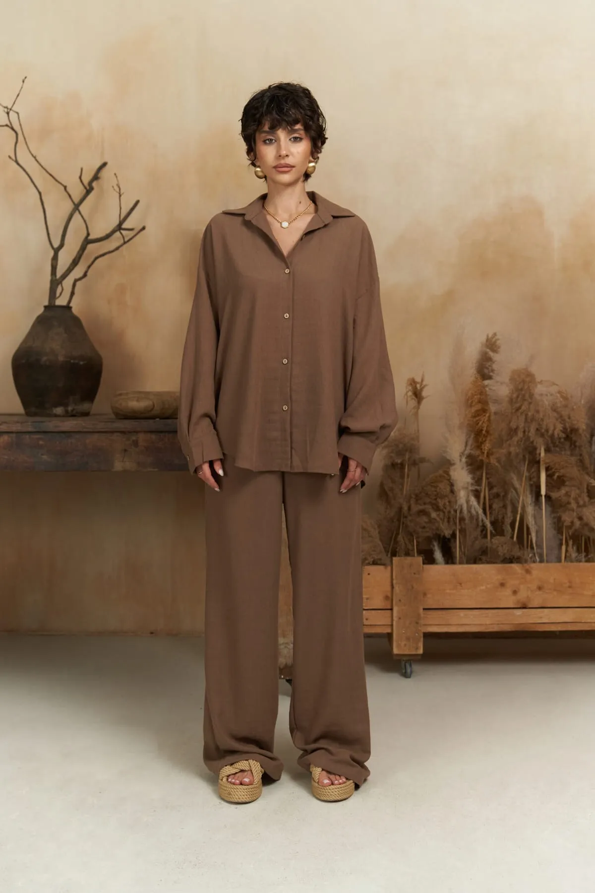BOHEMAİ  Pedasa – Braunes Hemd-Hosen-Set