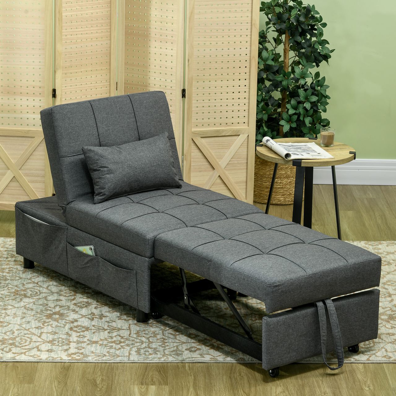 HOMCOM Schlafsessel 3 in 1 Bettsessel mit Seitentasche Gästebett mit Kissen