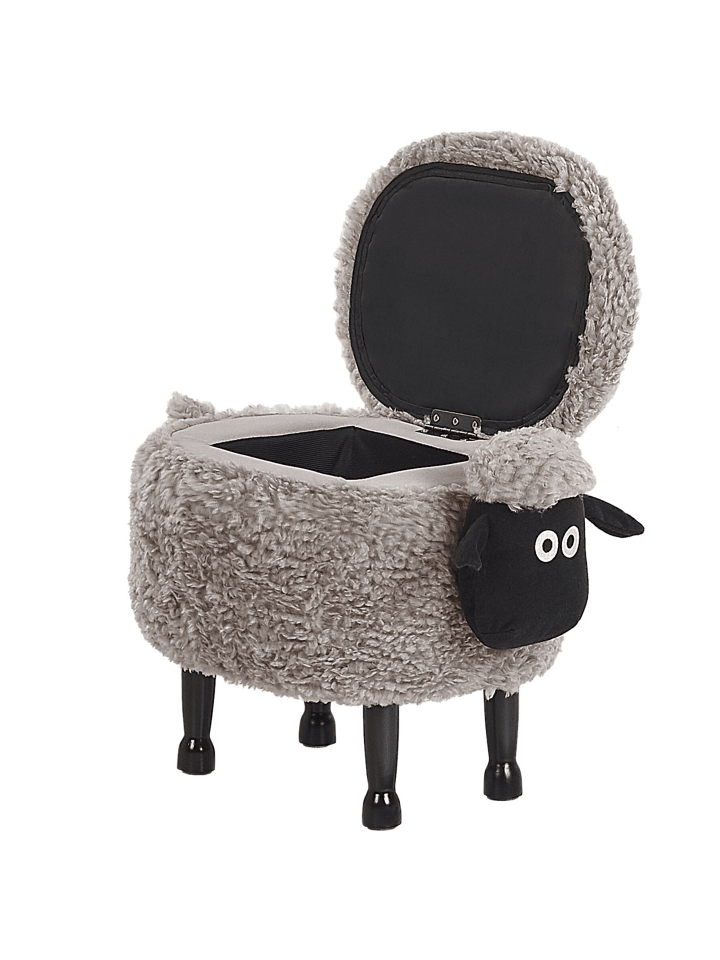 Beliani Tierhocker SHEEP in Grau/Dunkler Holzfarbton/Schwarz günstig kaufen onesize
