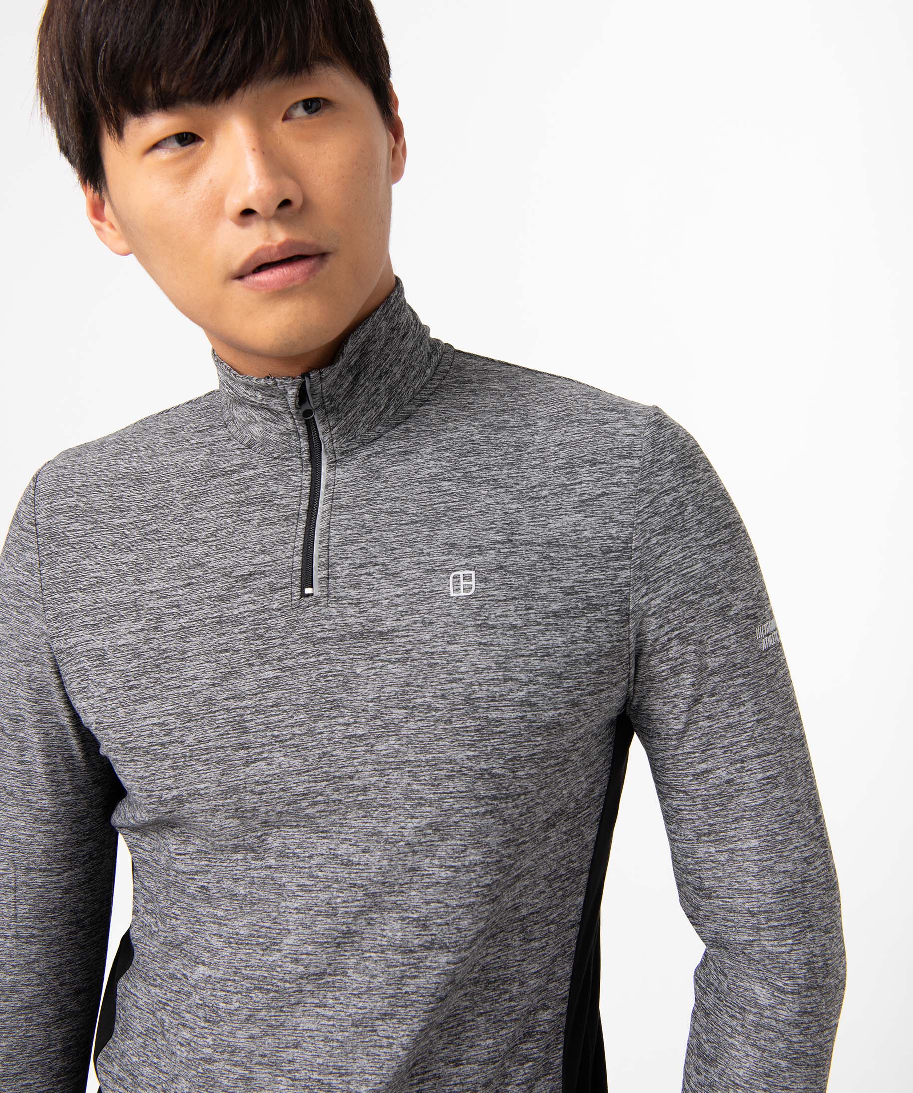 Tee-shirt homme en maille extensible avec col zippé gris fonce | GEMO