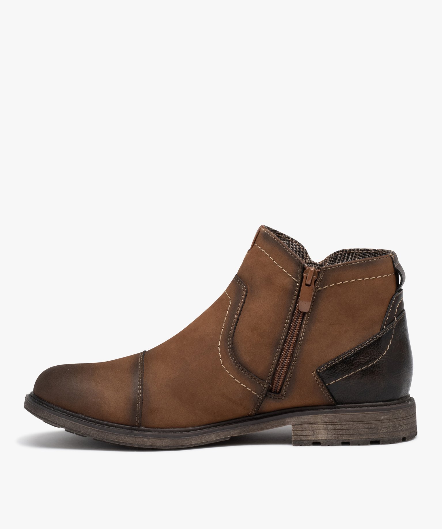 Boots homme fourrées à double zip marron | GEMO