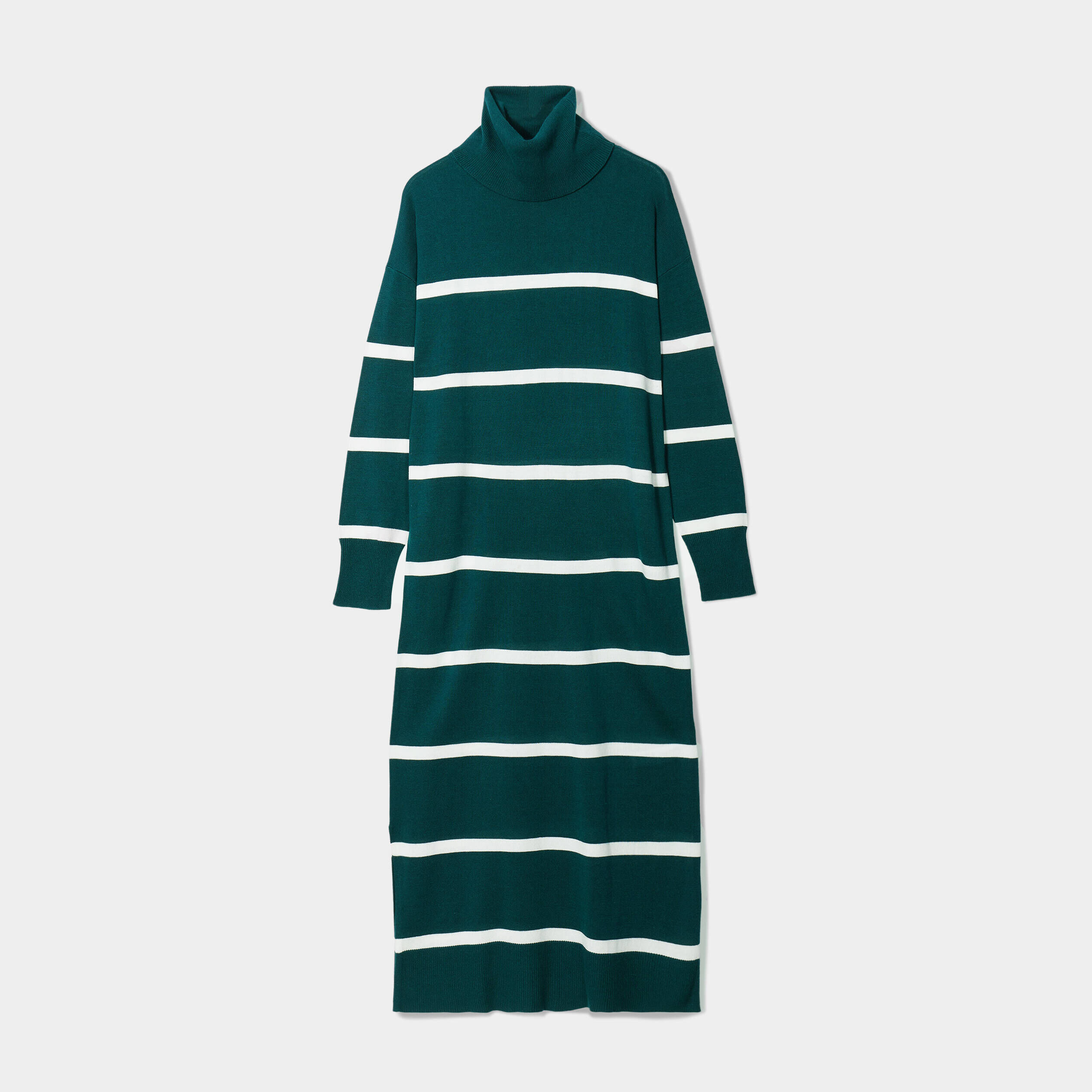 Robe pull longue col roulé vert foncé femme | Cache Cache