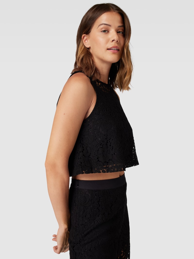 Crop Top mit Lochstickerei Modell 'OBJIBI' in schwarz