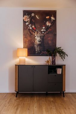 Reinders! Wandbild Hirsch Romantisch - Kolibri - Schmetterling - Blumenkranz, Hirsche (1 St)