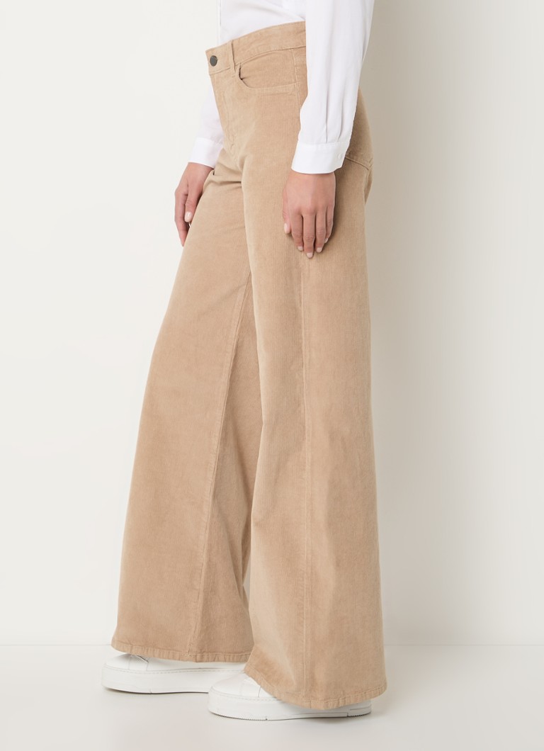 Pantaloni Benetton din catifea reiată cu talie înaltă, cu buzunare laterale și croială lată